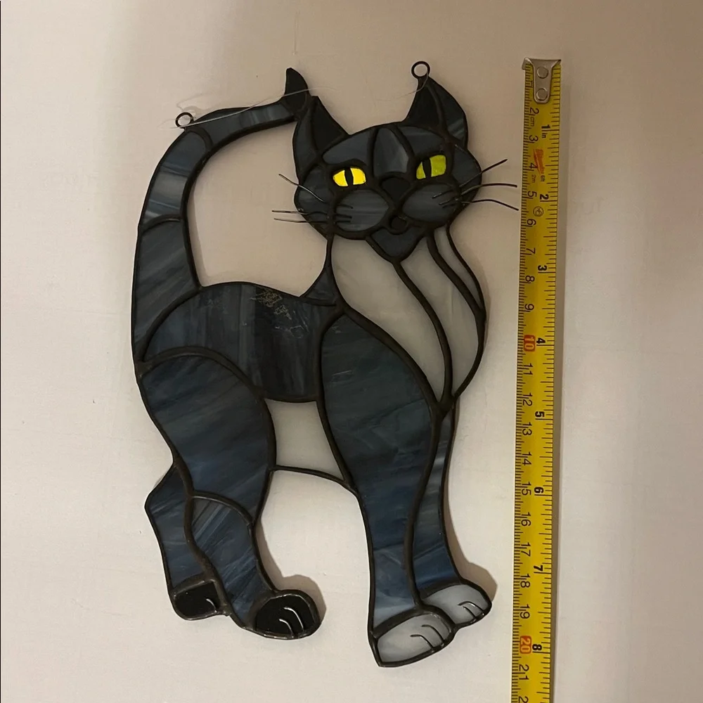 Stained Glass Cat Suncatcher - Blue, Black and Gray